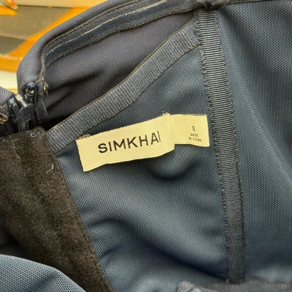 🆕 SIMKHAI 🧿 NWOT Emma Draped Jersey Bustier Midi Dress, Midnight Blue Sz US 8 - Picture 15 of 16